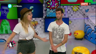 Busty Nati Jota riding a mechanical bull in ESPN Redes