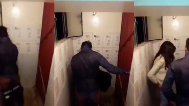Le interrumpen la cogida en el baño