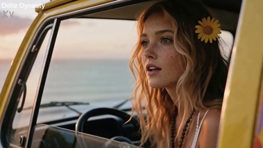 rubia hippie cachonda te seduce en su furgoneta vintage