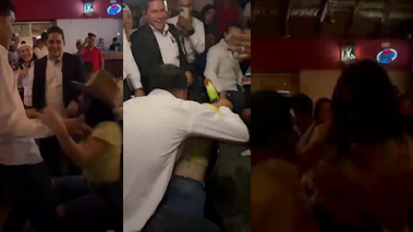 novia muy trola jugueteando en el bar